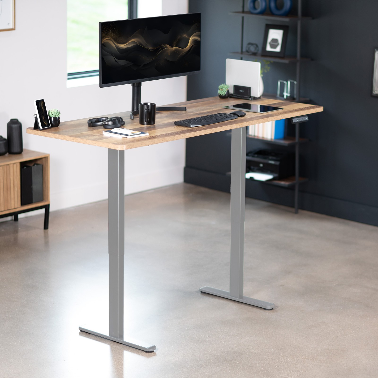 VIVO Dual Motor 71” x 30” Standing Desk, 1-Piece Reclaimed Wood Top, Gray Frame