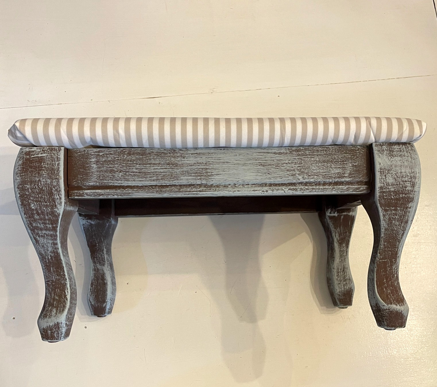 Millersburg MCM Distressed Painted Foot Stool Padded Striped Top Home Decor