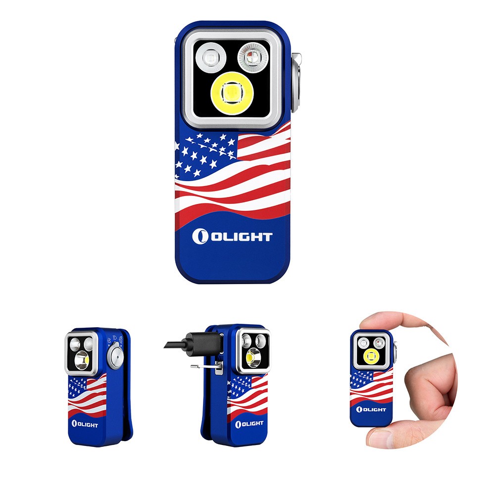 Olight Oclip Pro S Stars & Stripes Clip Flashlight, 600 Lu White, UV, RGB Lights