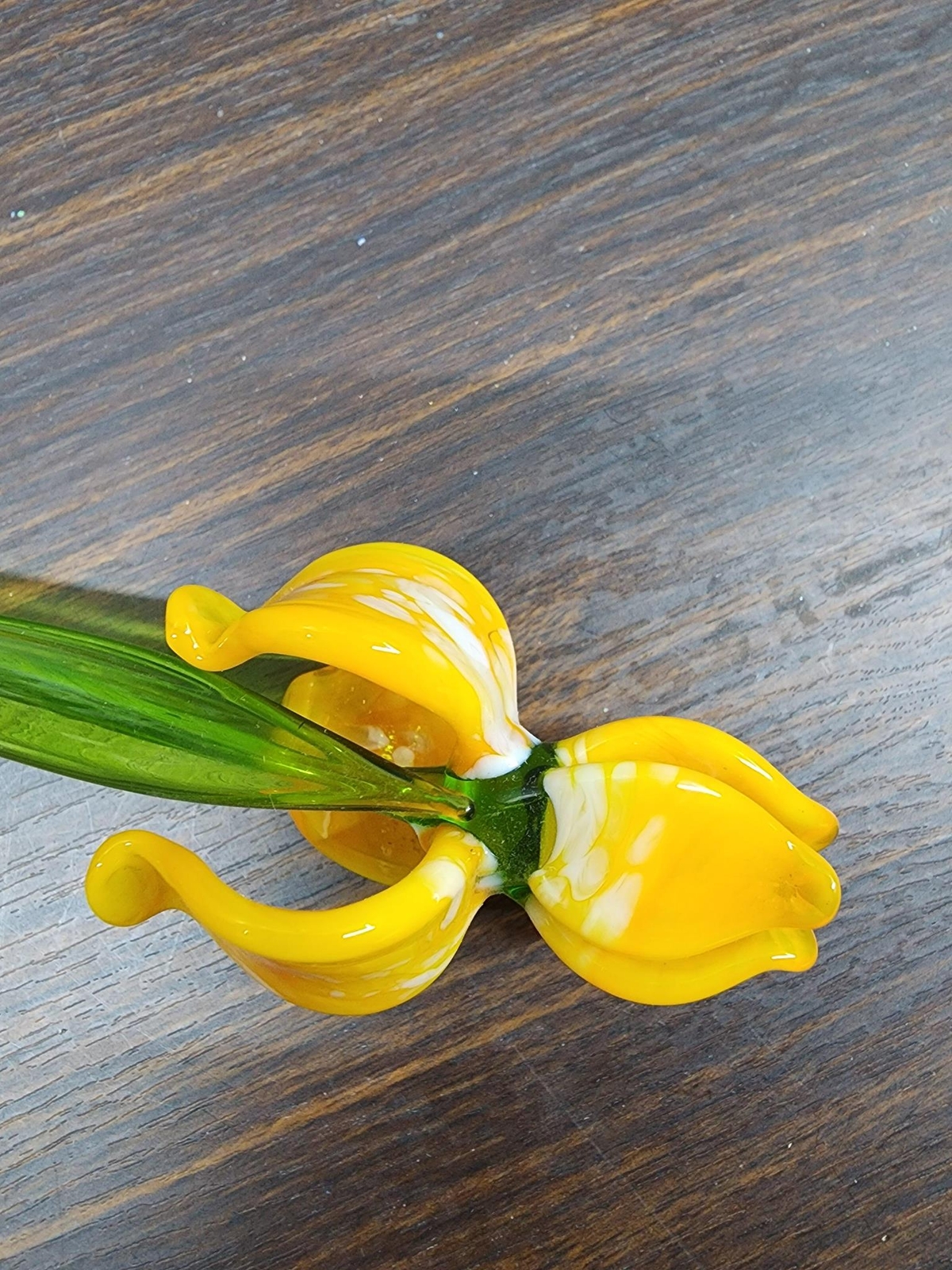Yellow Glass Iris, Handcrafted Glass Flower, Hand Made In Ukraine Using Murano Q
