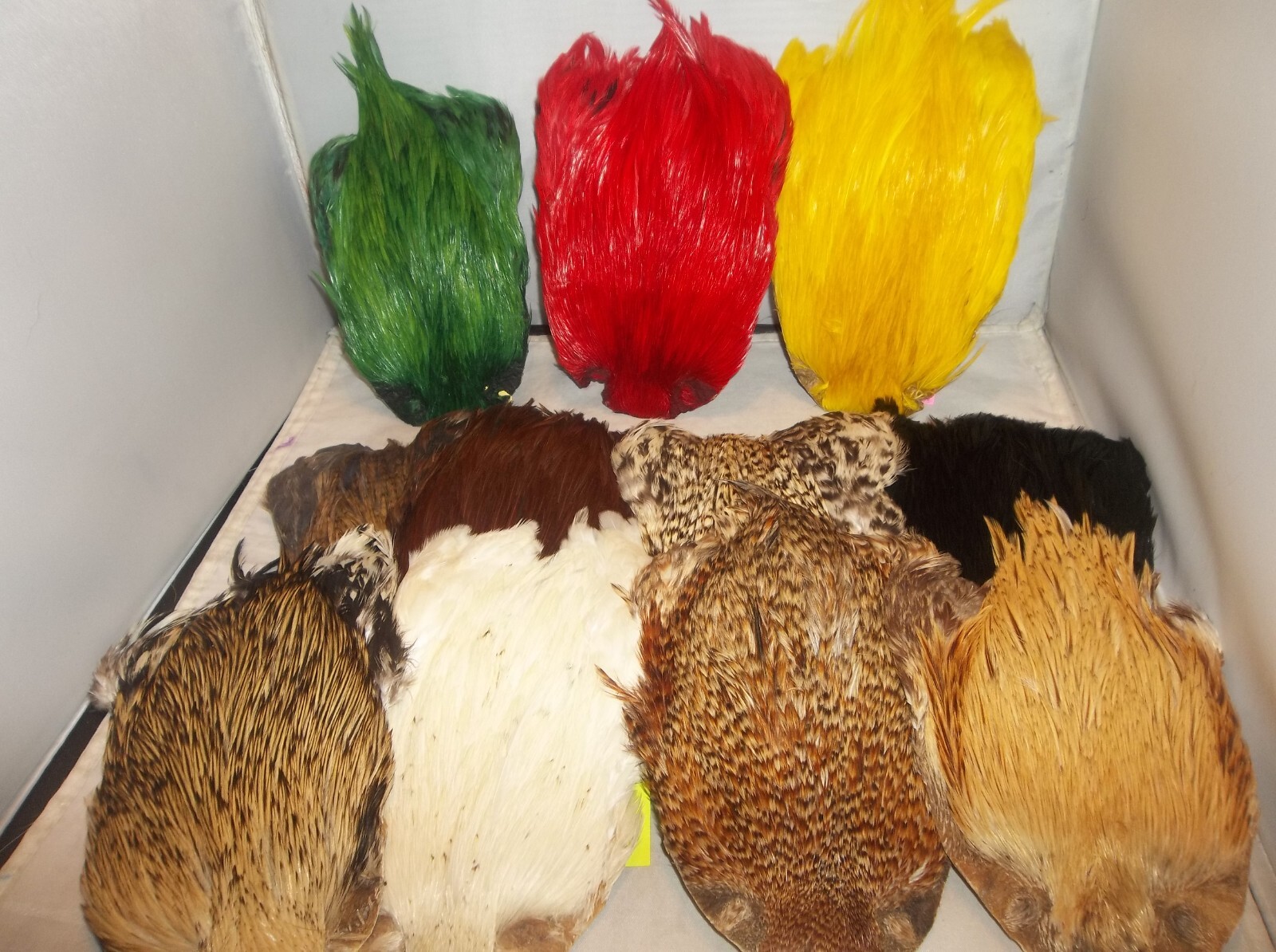 cape Rooster neck dry hackles Dyed & natural cree  ginger cream badger grizzly