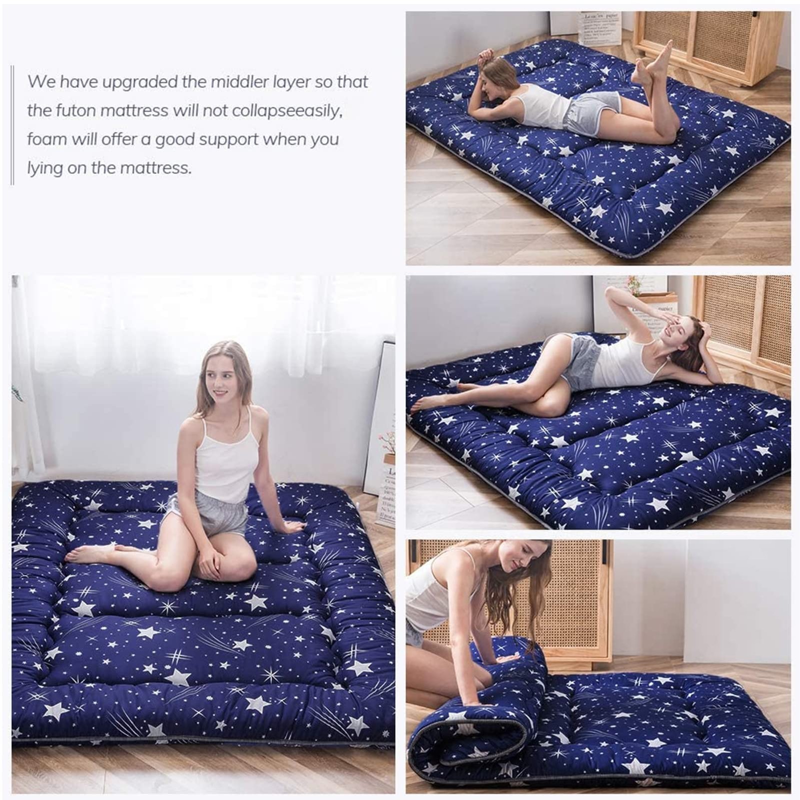 MAXYOYO Navy Starry Sky Japanese Futon Mattress, Twin, Vivid-starry