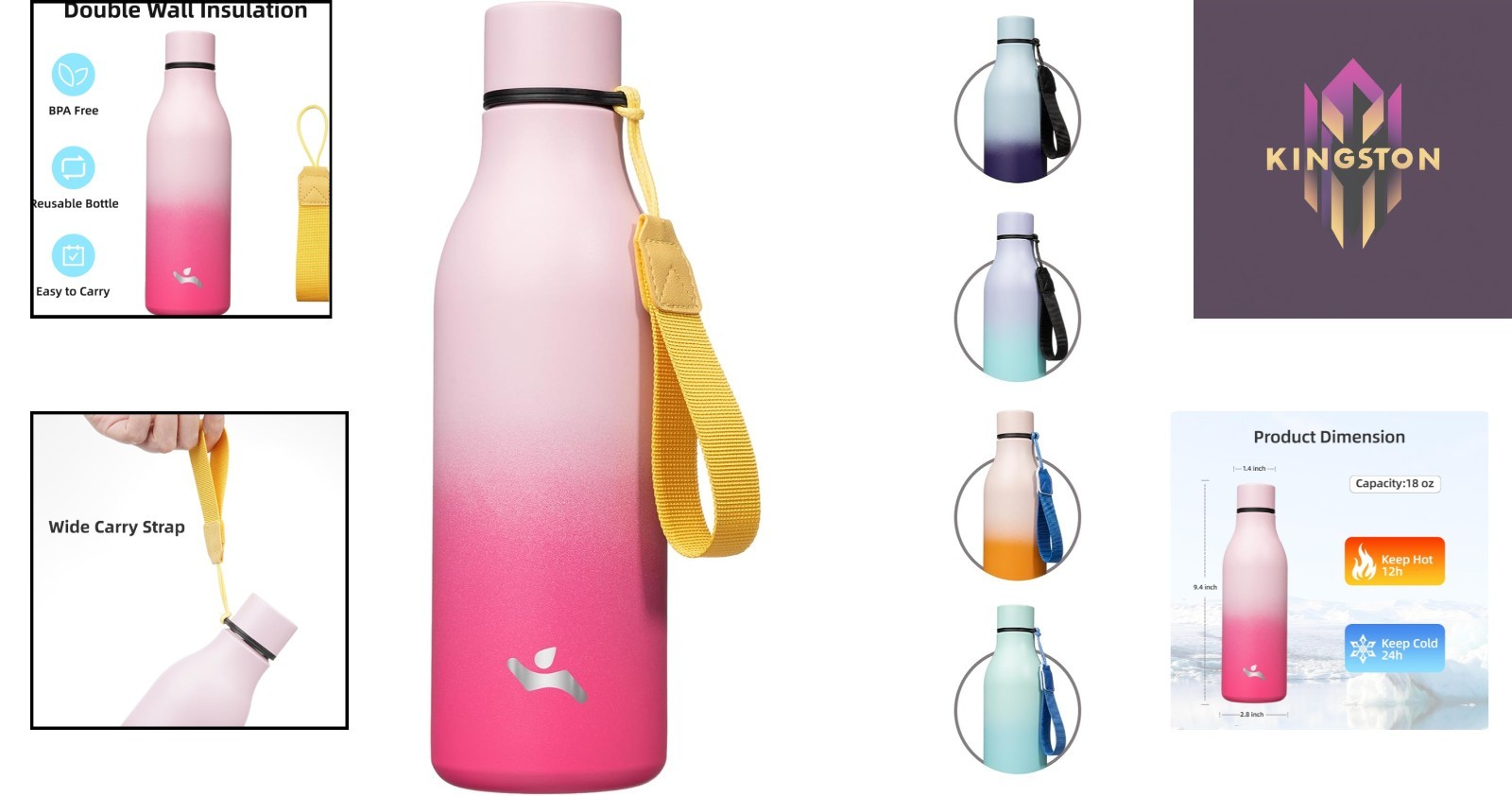 18 oz Leakproof Cherry Water Bottle - BPA-Free & Sweatproof for Everyday Use