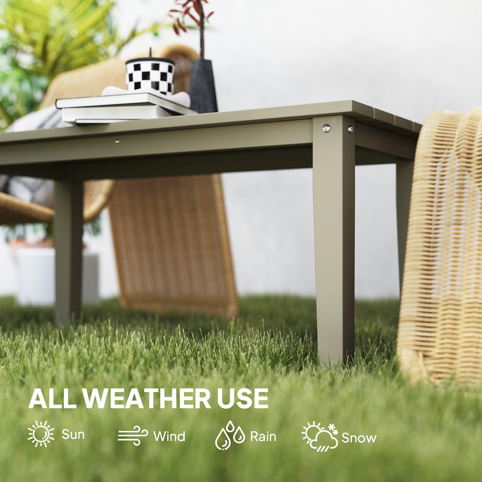 Outsunny HDPE Outdoor Coffee Table, Rectangle Slatted Patio Table, Brown