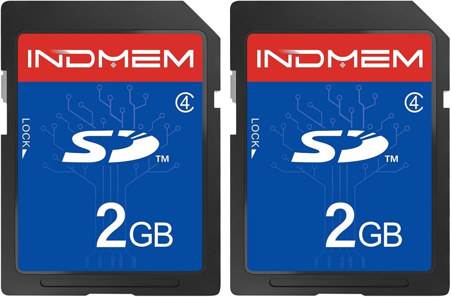 INDMEM Genuine 2 Pack SD Card 2GB Class 4 Flash Memory 2G SLC Stanard Secure 2PC