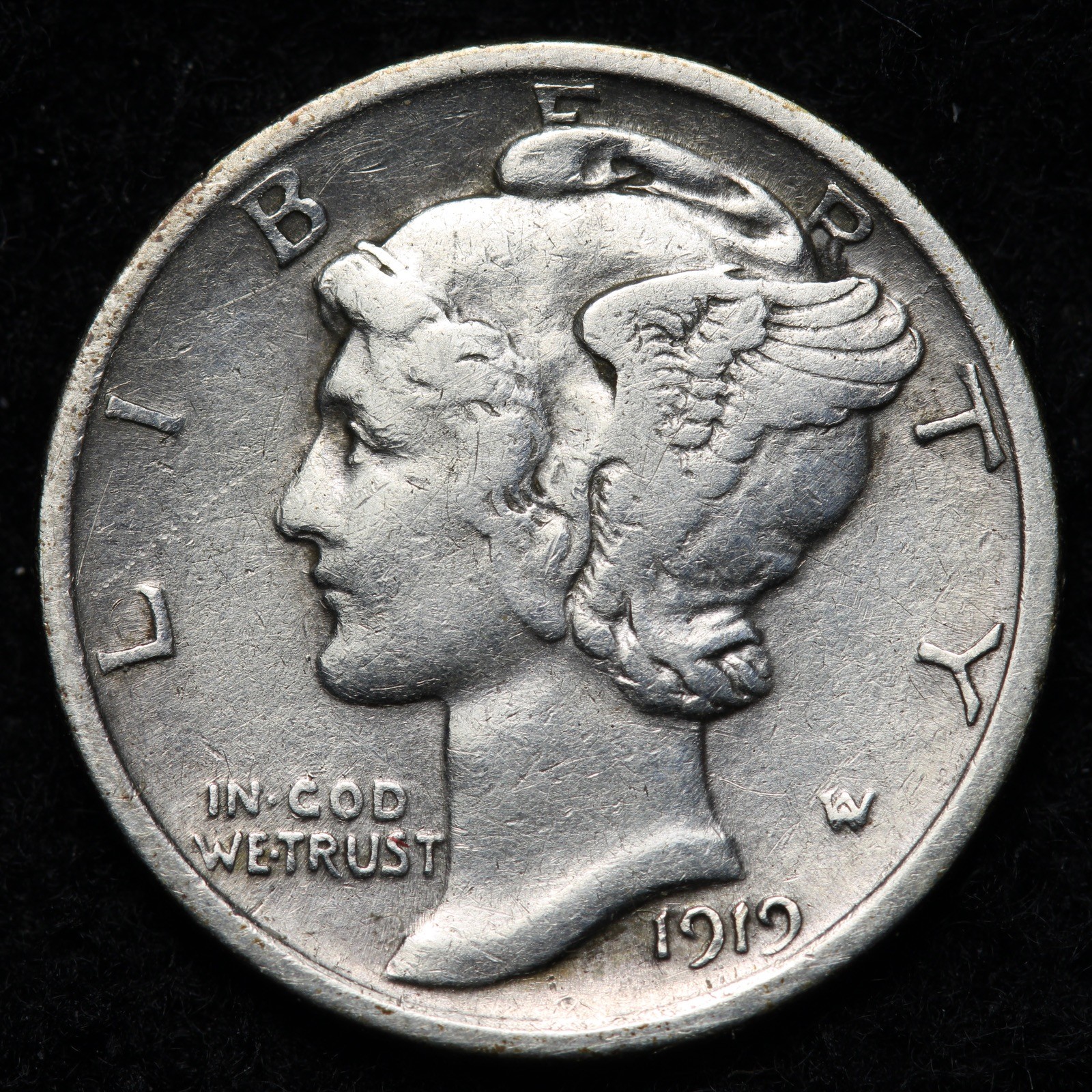 1919 Mercury Silver Dime XF E237 TWUB