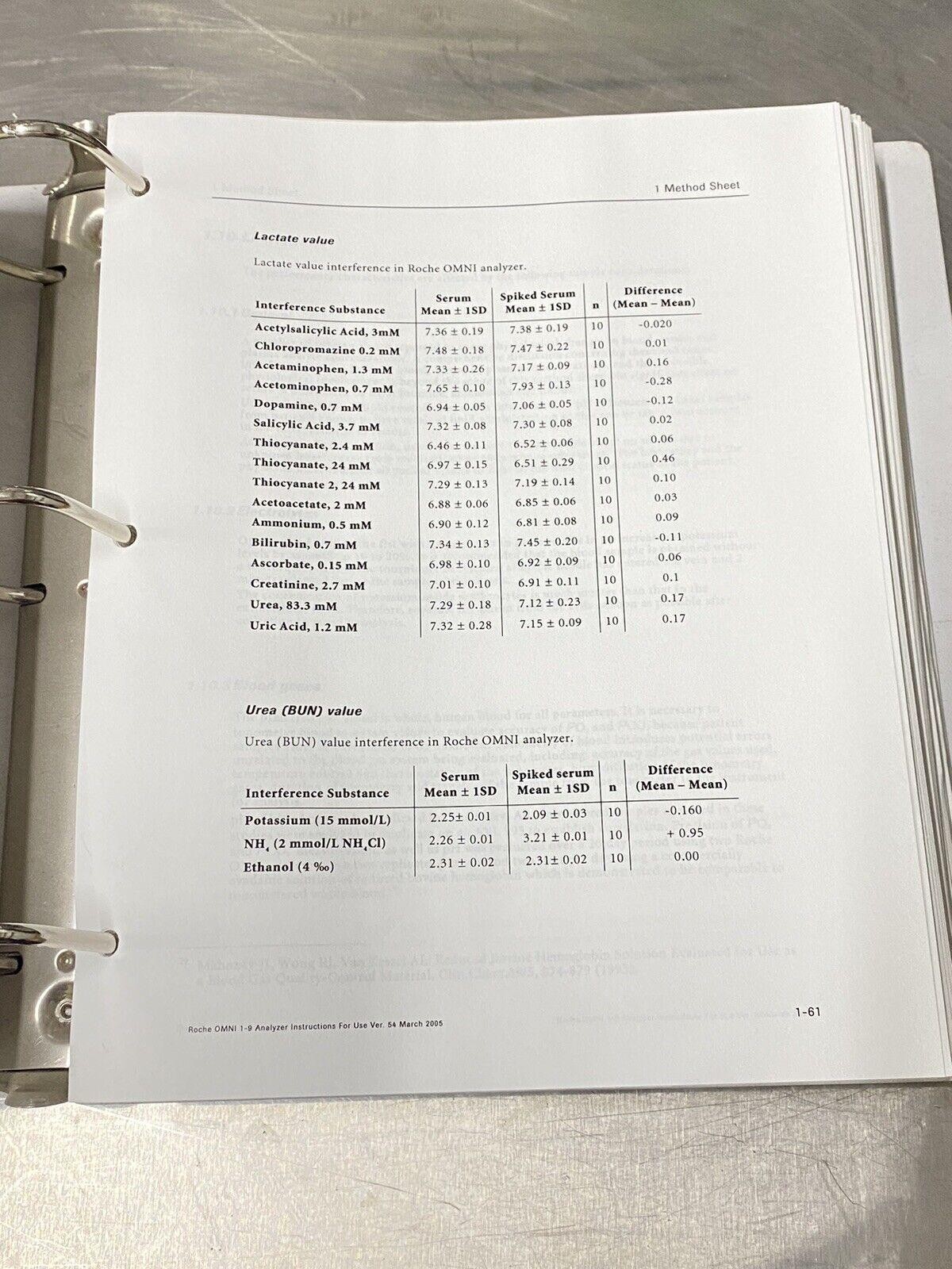 Roche Omni 1-9 Blood Gas Analyzer - Users Guide / Instruction Manual