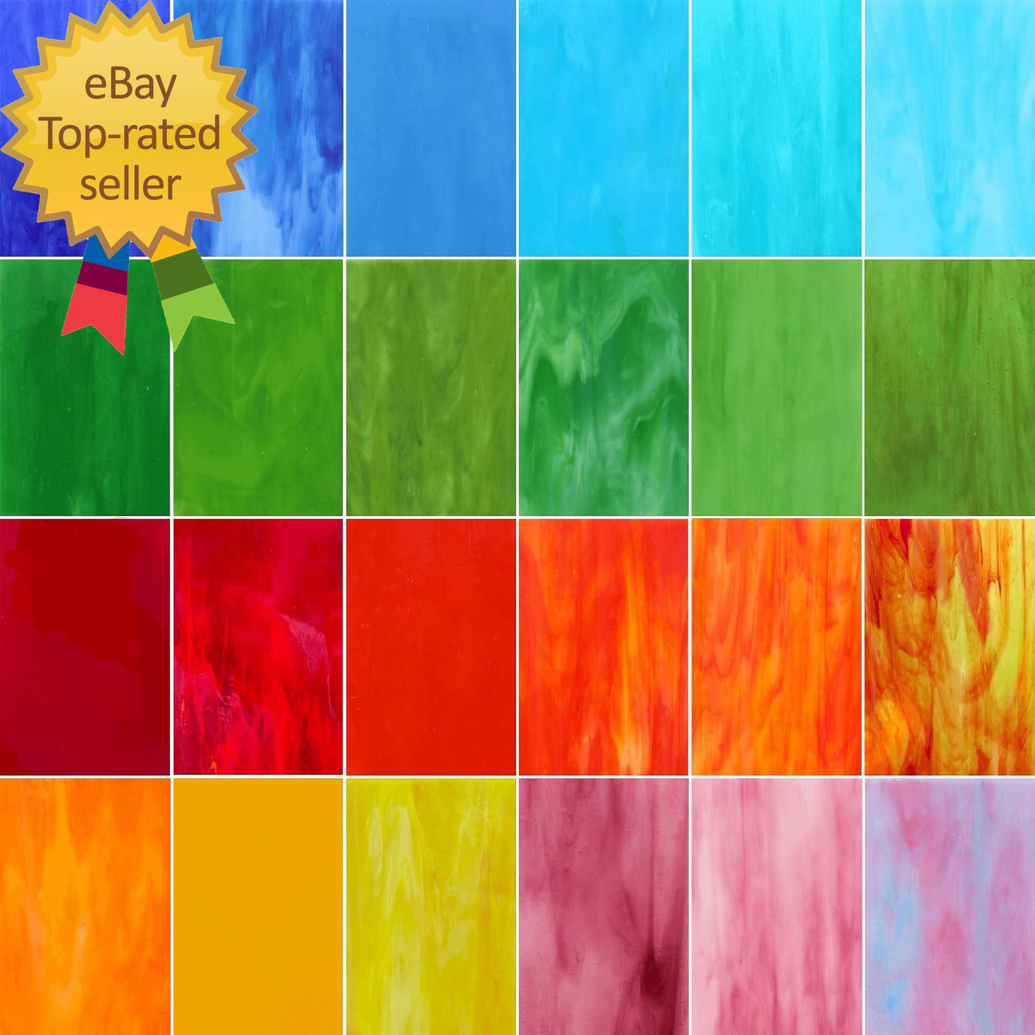 24 Sheets Vibrant Stained Glass Variety Pack – 6 X 4 Inch Tiffany Style Opaque