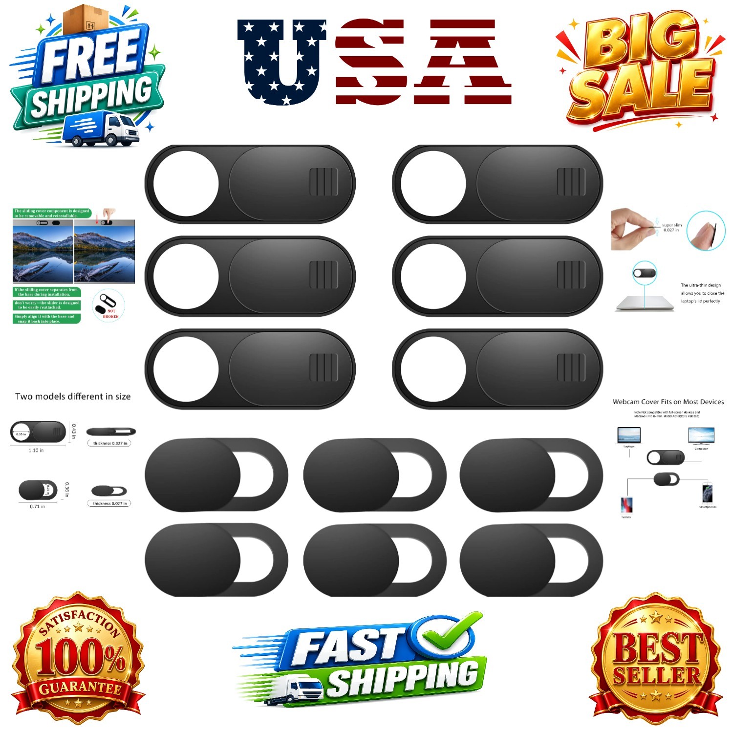 Laptop Camera Cover Slide, 12 Pack Webcam Cover, Phone Camera Cover, Ultra-Th...