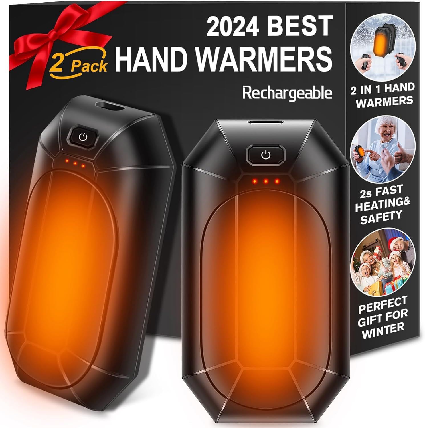 2 Pack Rechargeable Hand Warmers Portable Electric Reusable USB Pocket Warmers