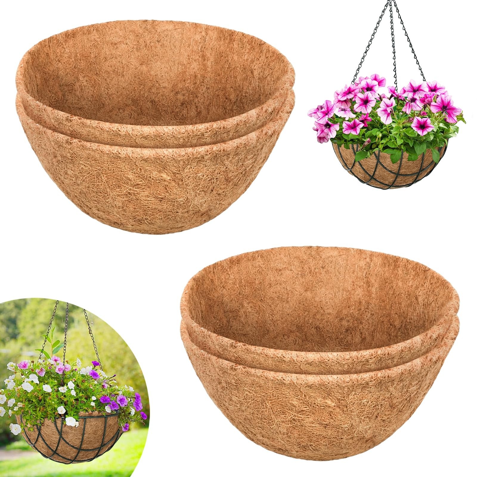 Riare 4 Pack 10 Inch Round Coco Liners Replacement, 100% Natural Coconut Coir...