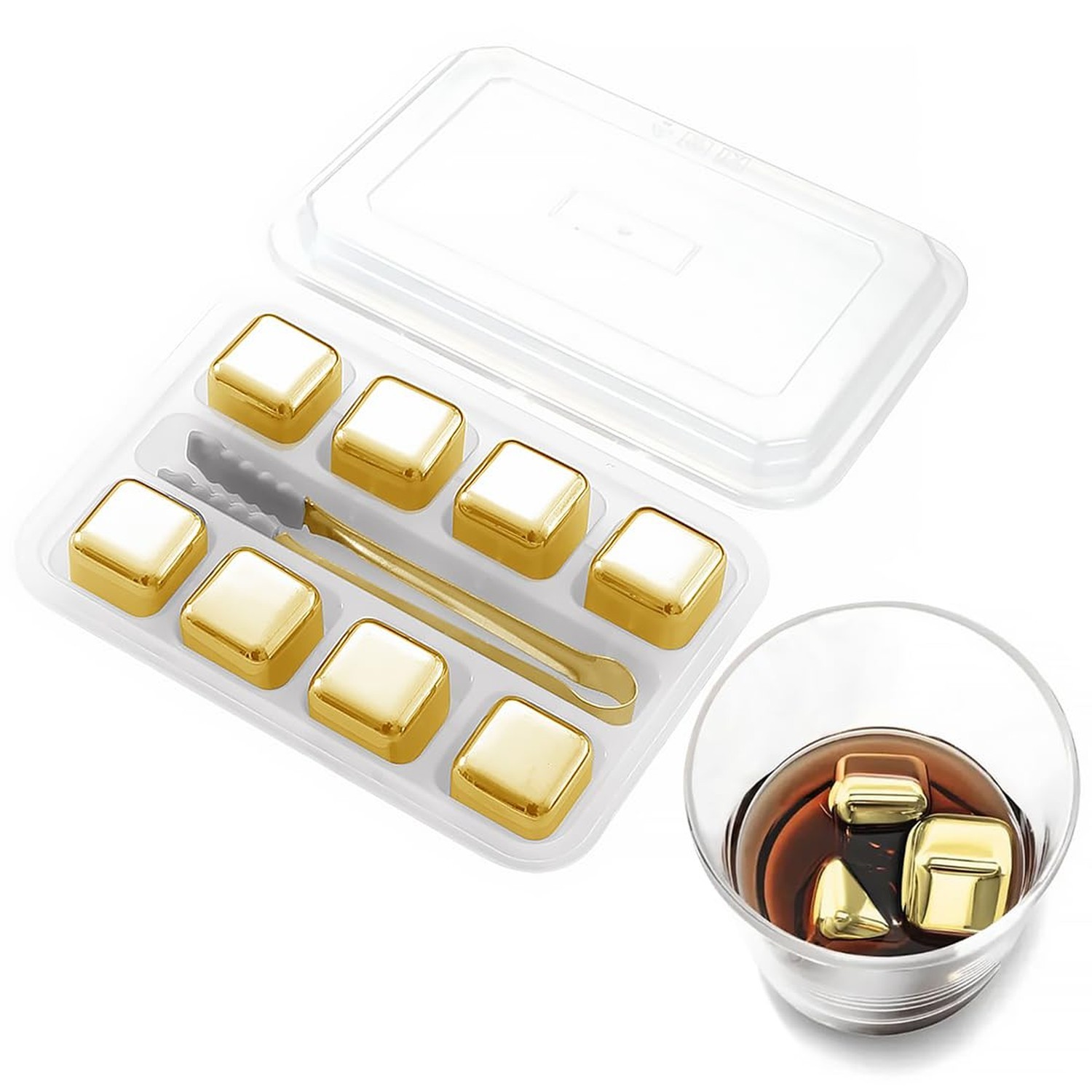 Reusable Stainless Steel Ice Cubes, 8 Packs Metal Whiskey Stones Chilling Roc...