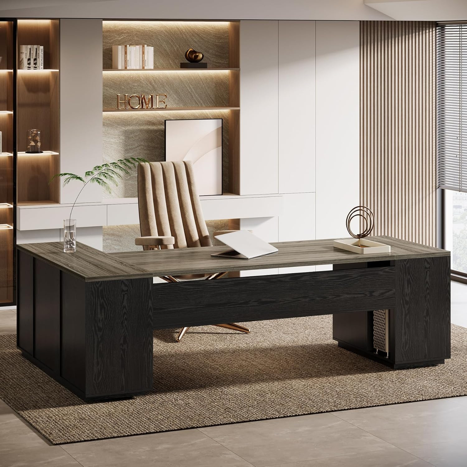 Tribesigns 85.8-Inch L-Shaped Executive Office Desk with File Drawers & Storage