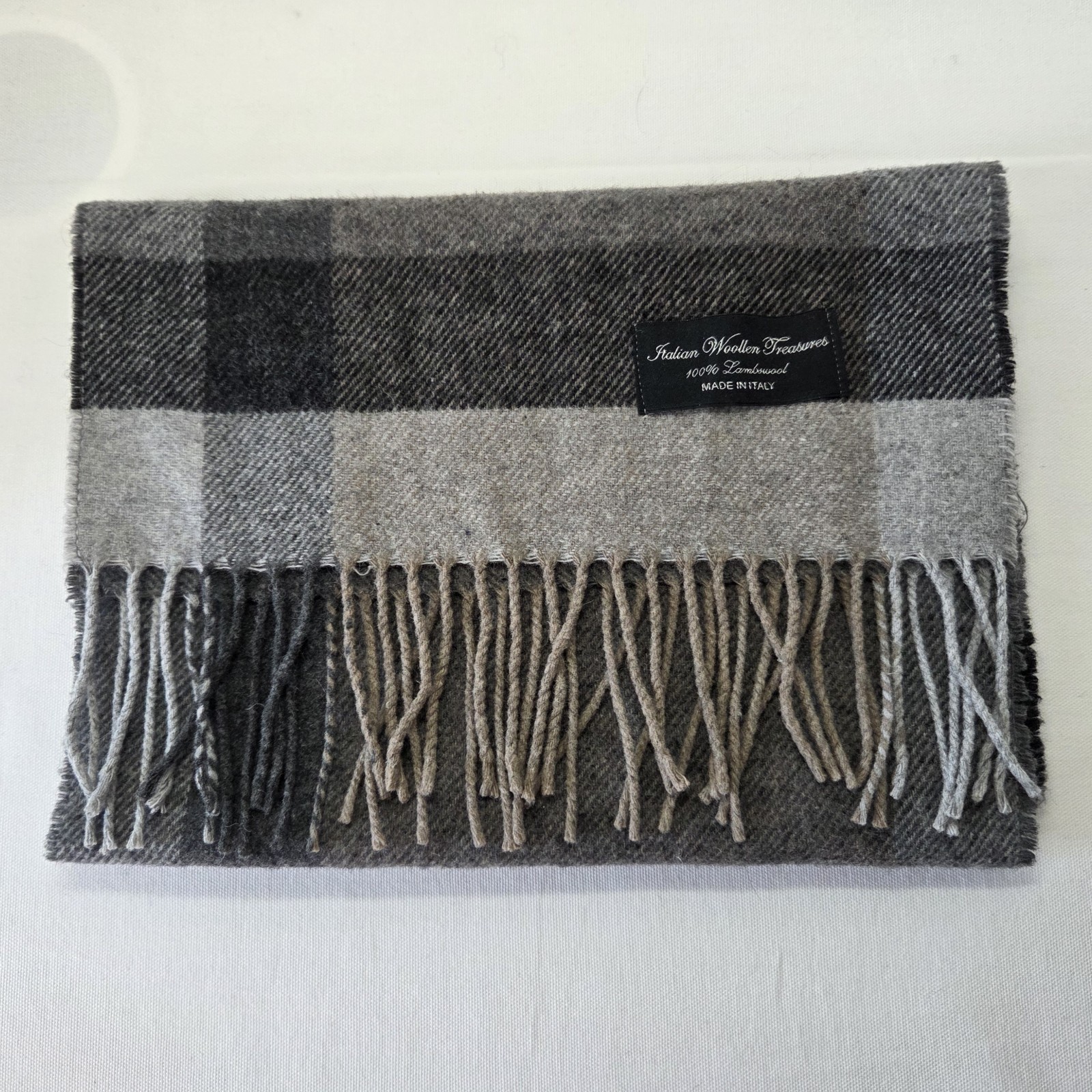 Italian Woollen Treasures Lambswool Scarf Classic Shades of Gray 12” x 68”