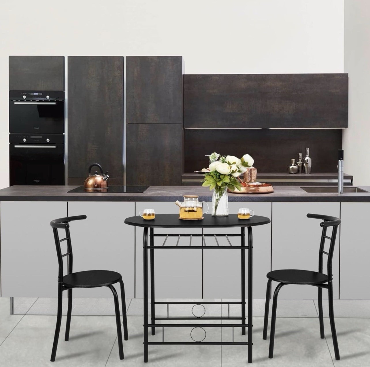 3 piece bistro set Wine Rack Table For Kitchen, Small Apartment Black