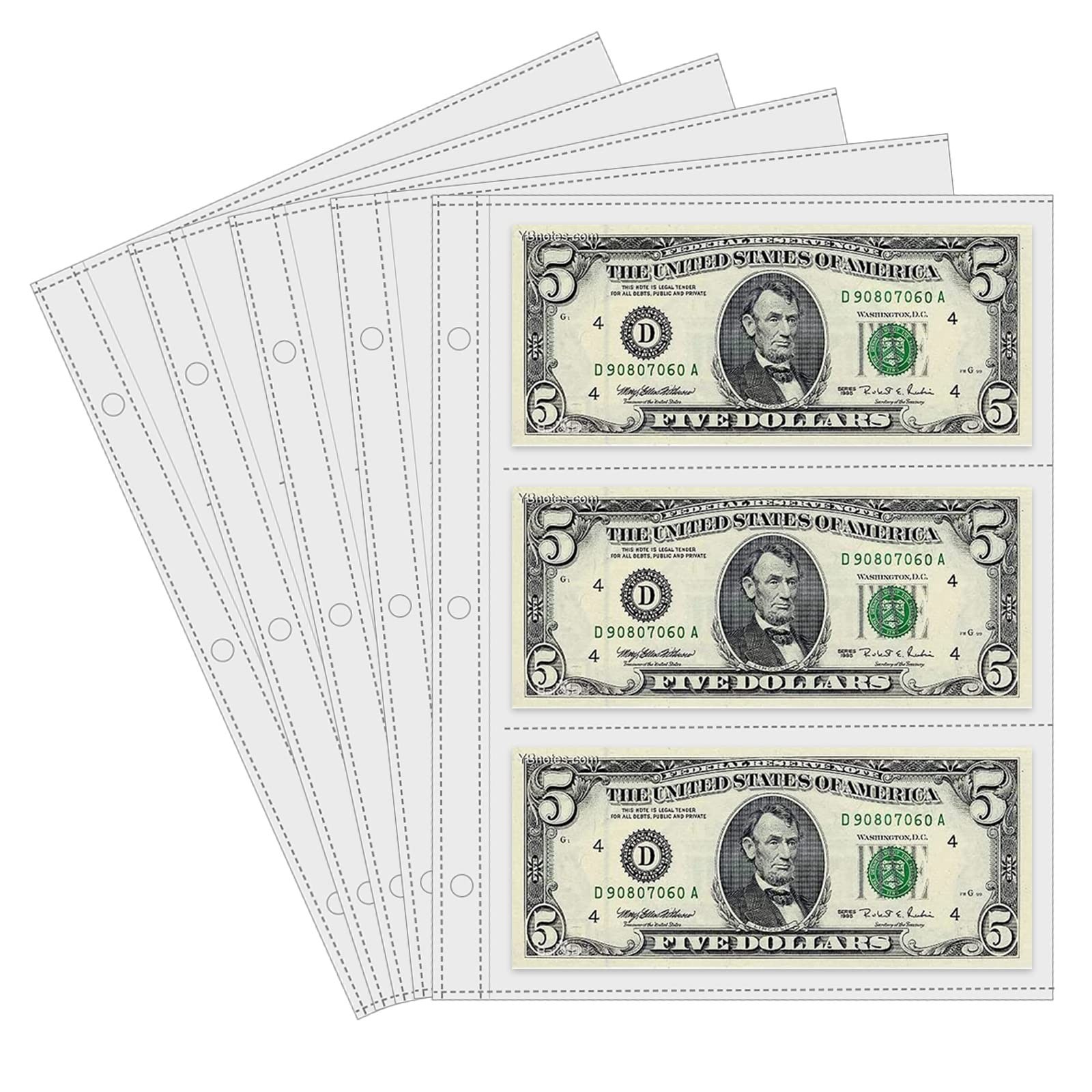 Currency Sleeves,50Pcs Page Protectors for 3 Ring Binder, 3-Pocket Banknote...