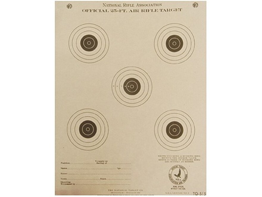 NRA Official Air Rifle Training Target TQ-5/5 25' Paper 100PK