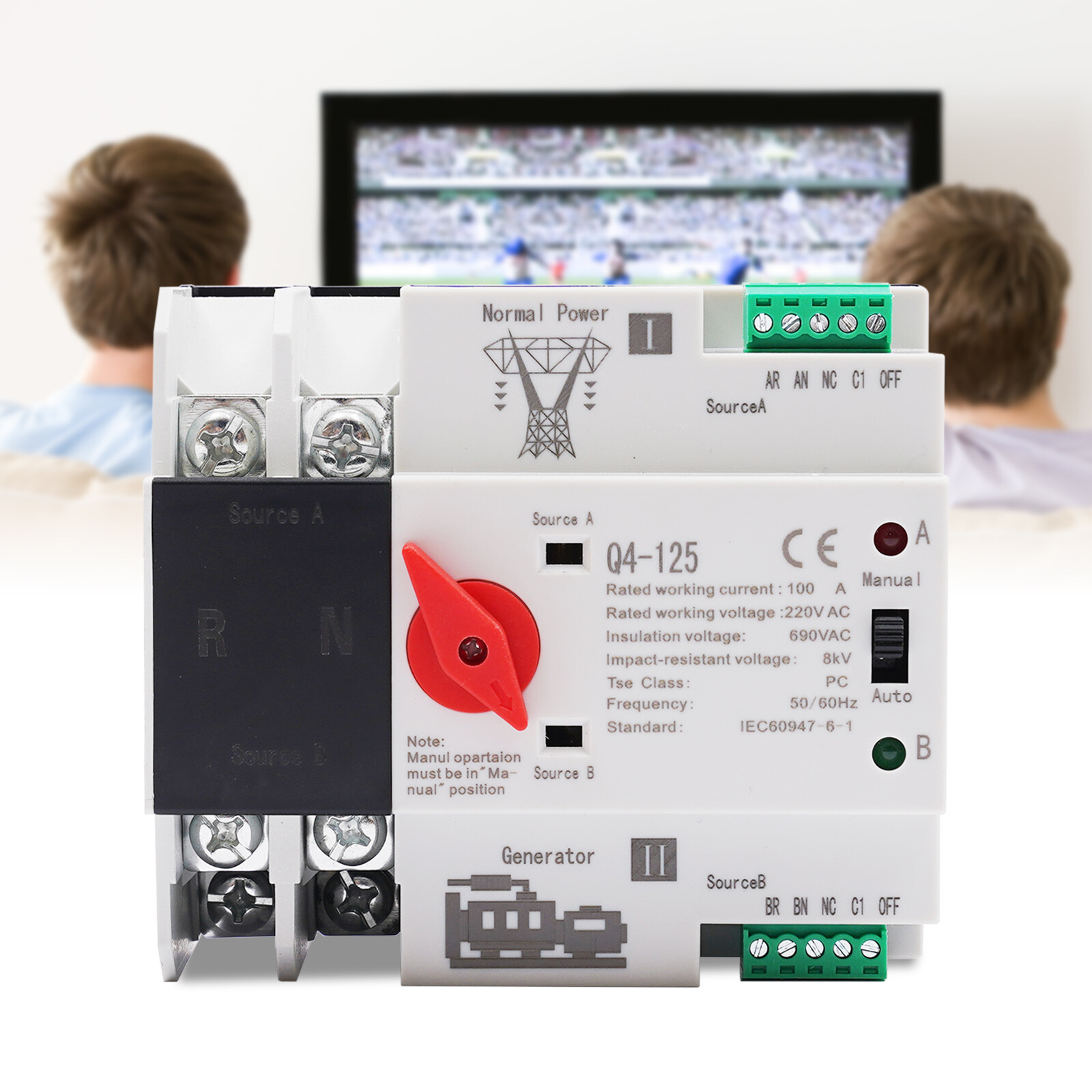110V Dual Power Automatic Transfer Switch 2P 100 Amp Automatic Transfer Switch
