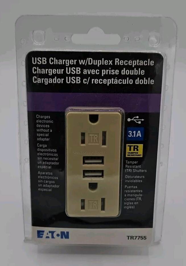 Eaton - TR7755VK - USB 3.1A Duplex Receptacle - 15A 125V