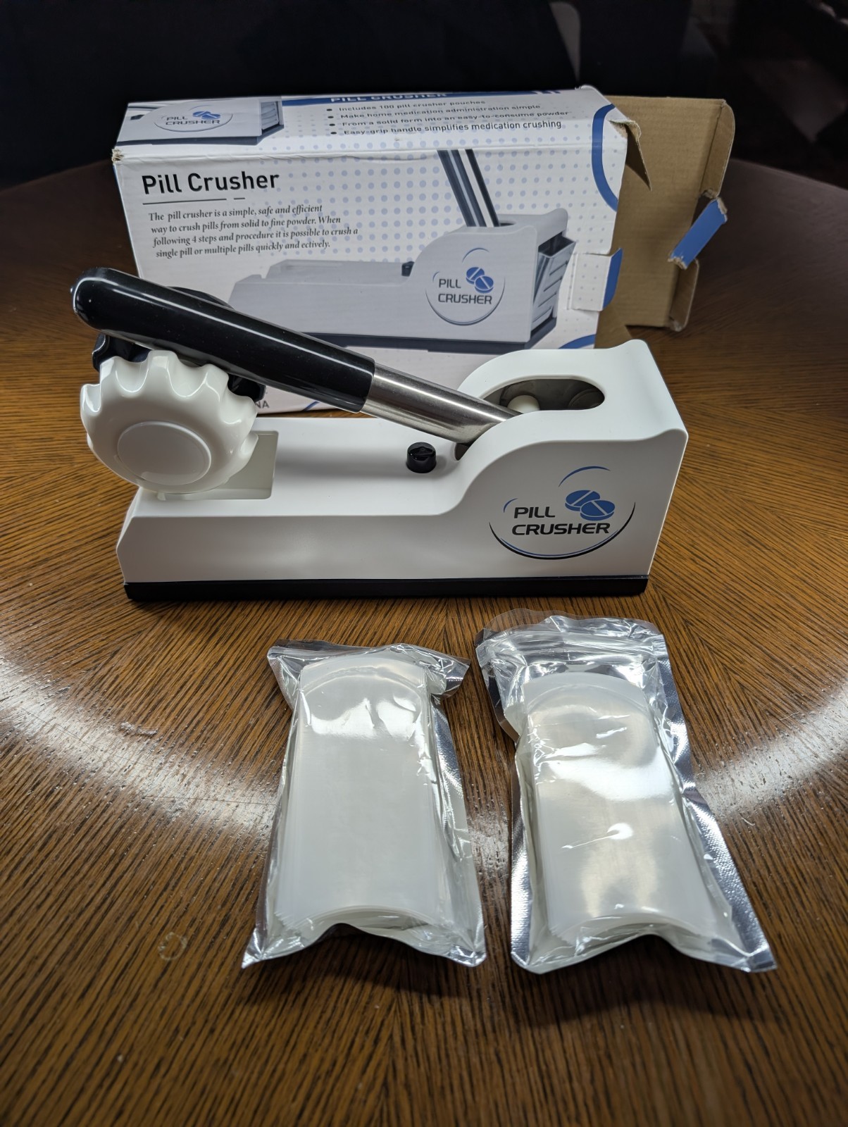 Pill Crusher Metal Crusher Ergonomic Design Brand New Open Box With Pill Pouches