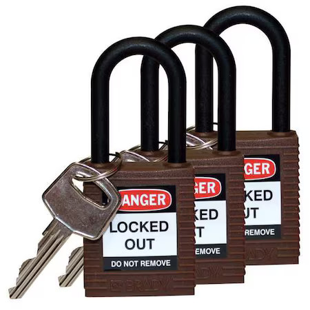 Brady 123339 Lockout Padlock, Keyed Alike, Nylon, Brown, 1 1/2 In Shackle