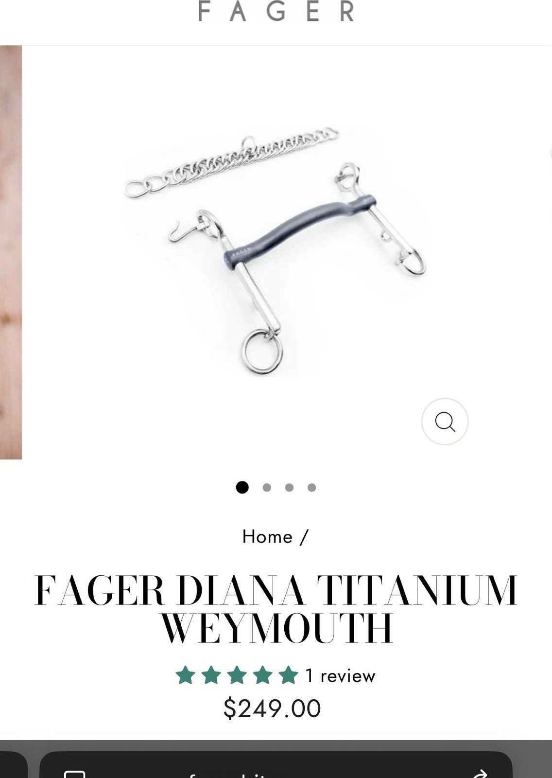 Fager Diana Titanium Weymouth 70MM 5 1/4 Horse Bit