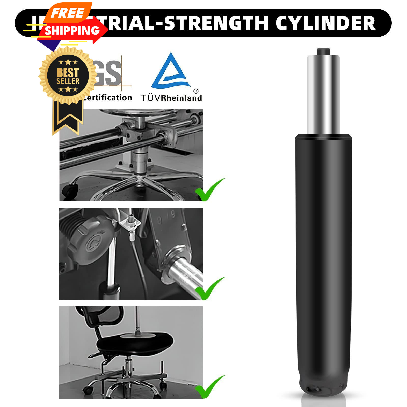 Omyoffice Office Chair Cylinder 1000 lbs, Premium Black