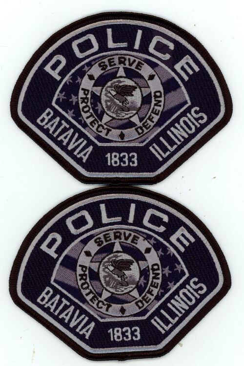 ILLINOIS IL BATAVIA POLICE PATCHES MIRRORED OPPOSITE FLAGS LEFT RIGHT SUBDUED