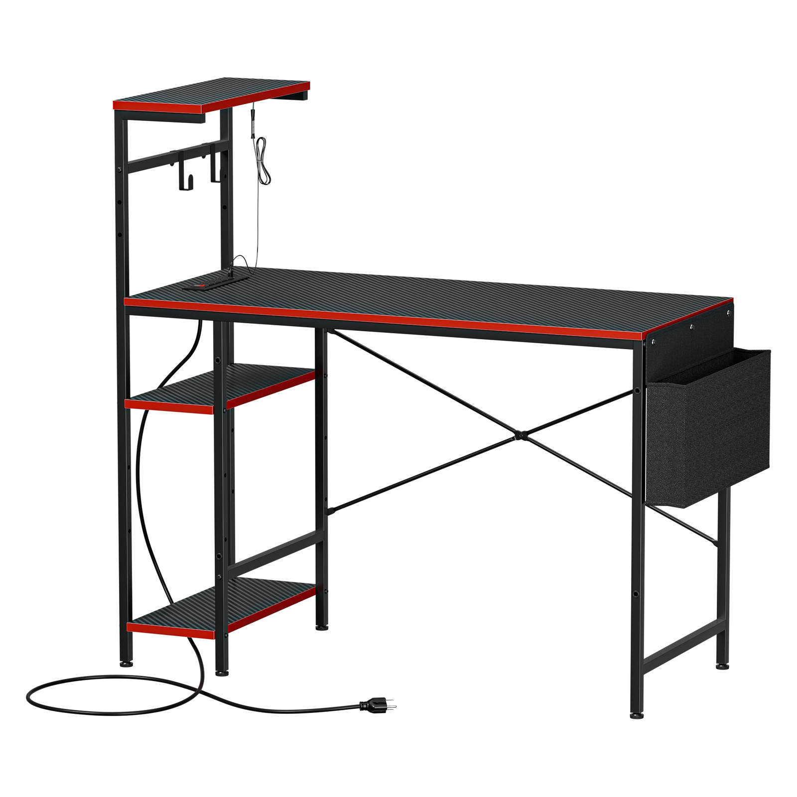 44 inch Computer Game Desk w/ LED Lights & Power Outlets Home Office Desk Black