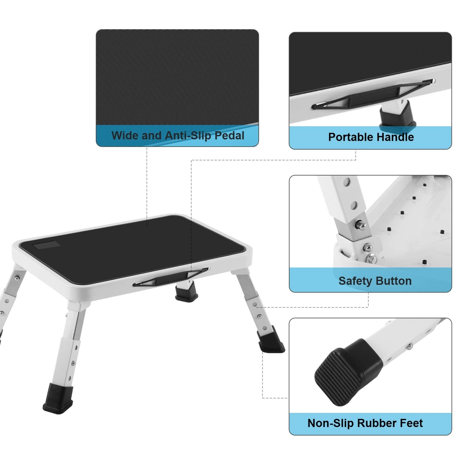 Height-Adjustable Folding Step Stool, Non-Slip Platform, 330 Lbs Capacity, Home