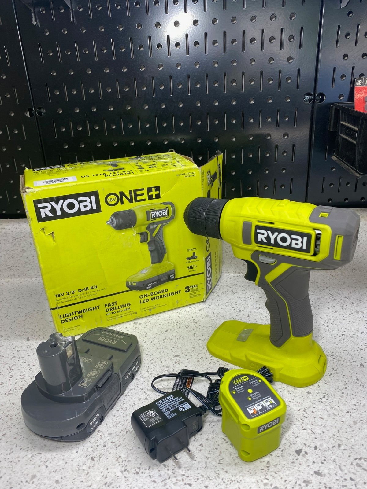 RYOBI ONE+ 18V 3/8 in Drill/Driver Kit 1.5 Ah Battery & Charger PCL201K1