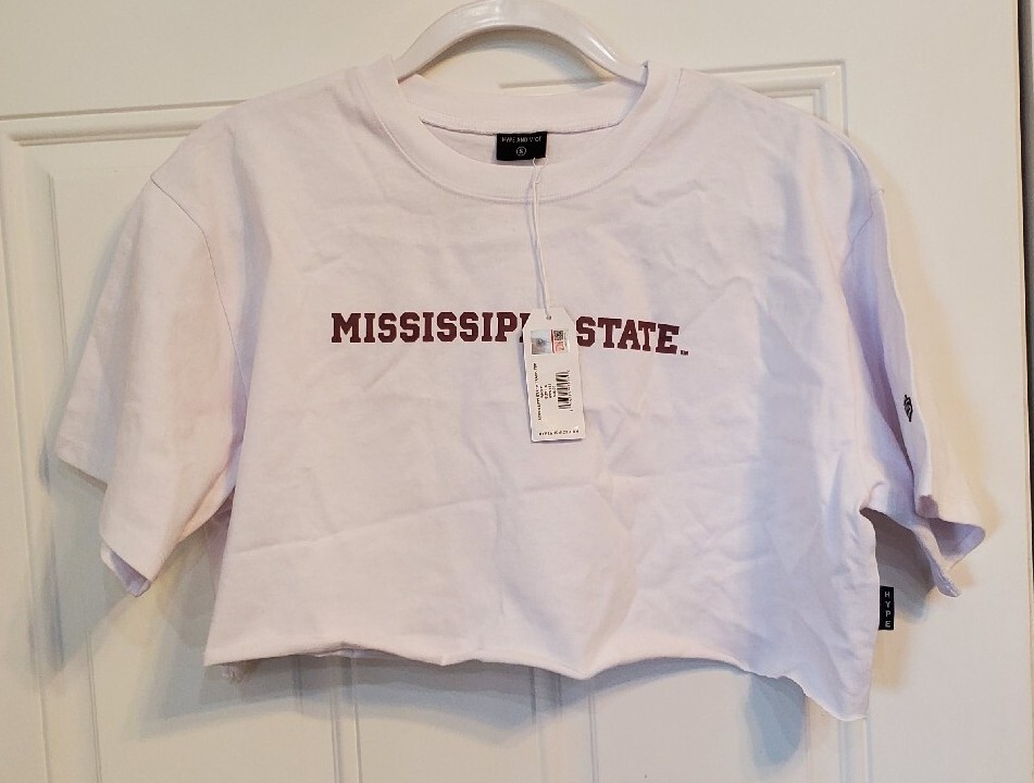Hype and Vice Women’s White Mississippi State Track Tee - LARGE - Crop Top