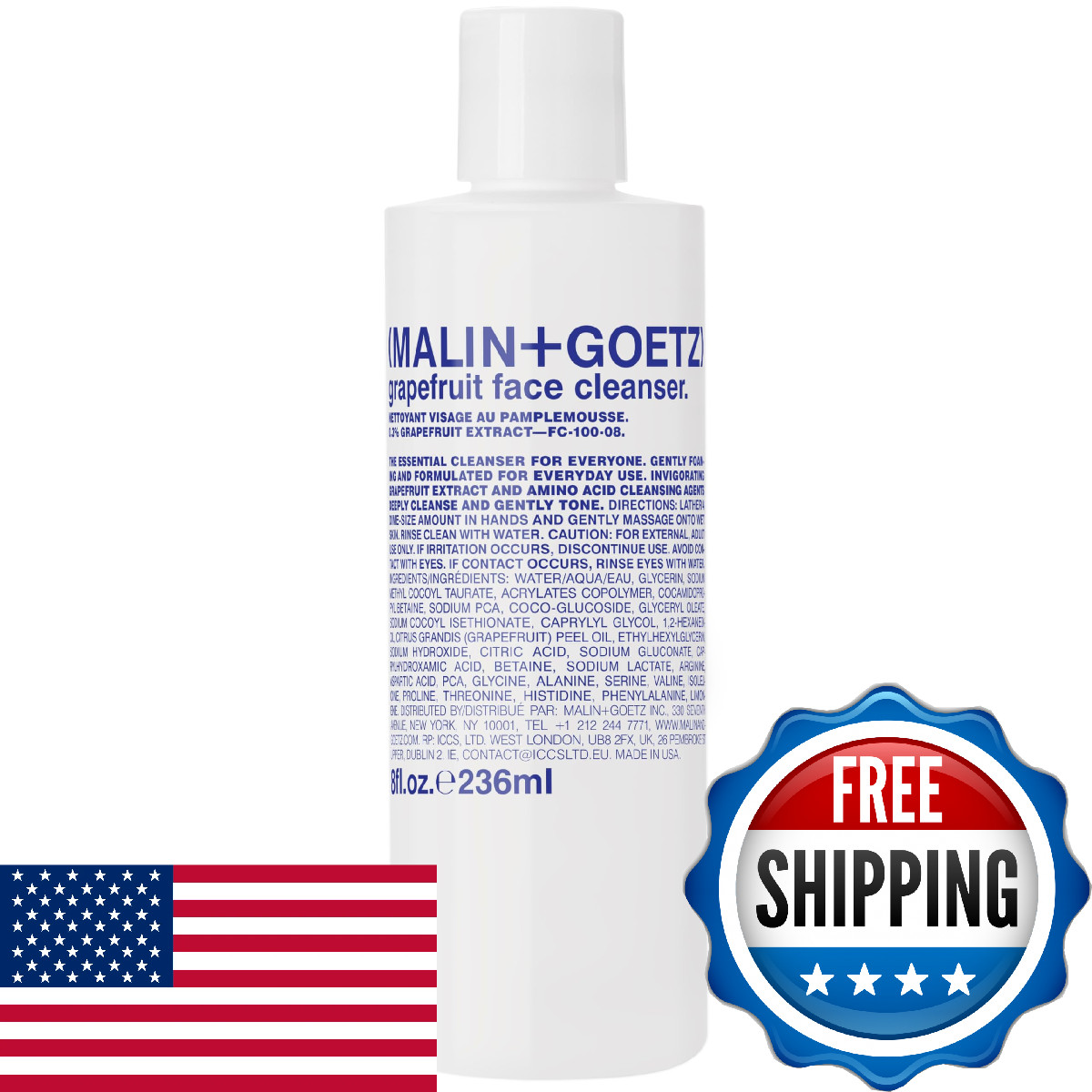 MALIN+GOETZ Grapefruit Face Cleanser | Gentle Foaming Gel Vitamin-Rich