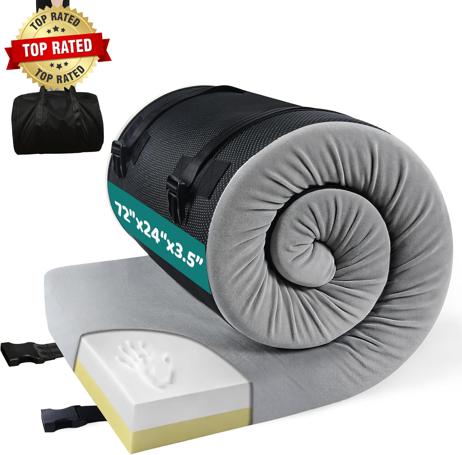 3.5" Extra Thick Foam Camping Mattress, Waterproof Cover & Travel Bag, Portable