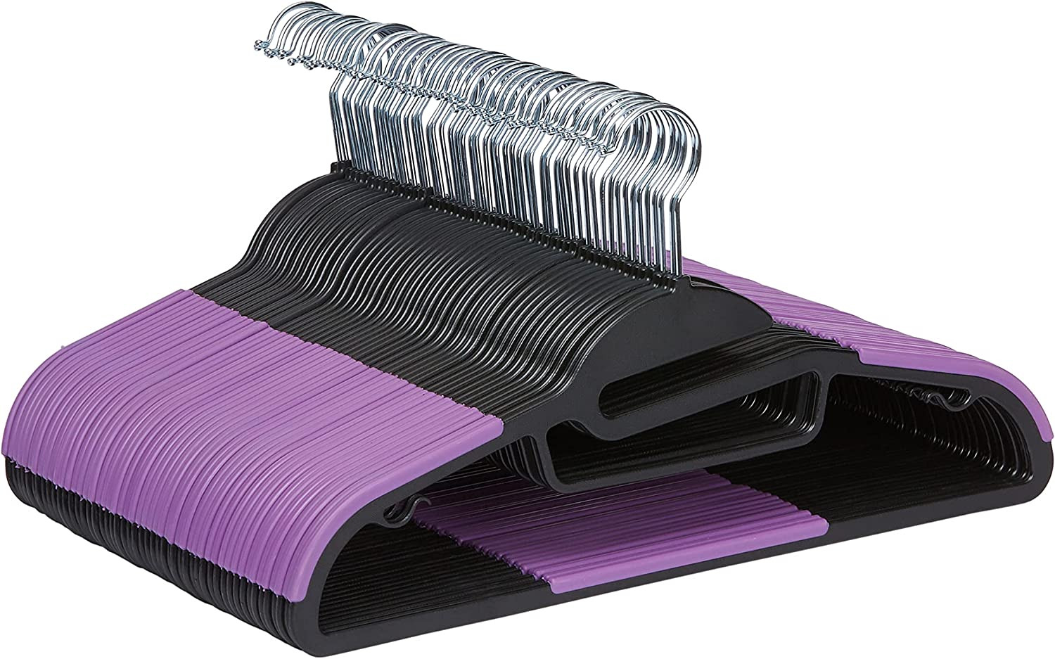 Rubber Coated Plastic Hangers - Black/Purple, Pack of 50