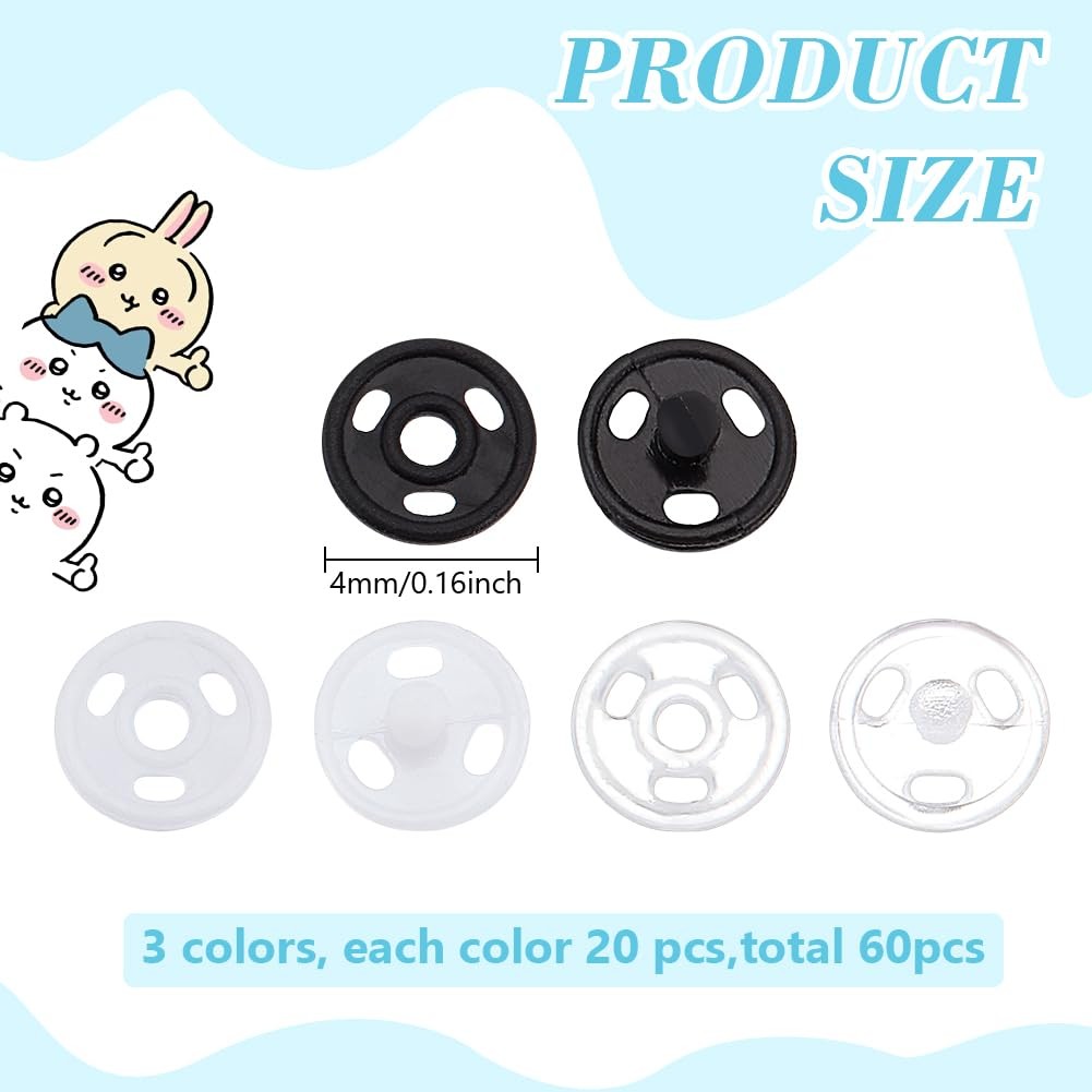 FREEBLOSS 60 Sets 4mm Tiny Snap Closures Buttons with 4mm, Multicolor