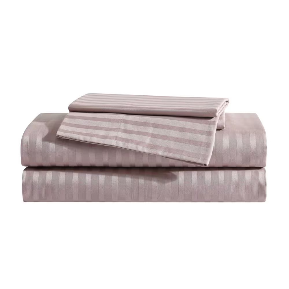 Dobby Stripe 4-Piece Dusk Pink Cotton Queen Sheet Set