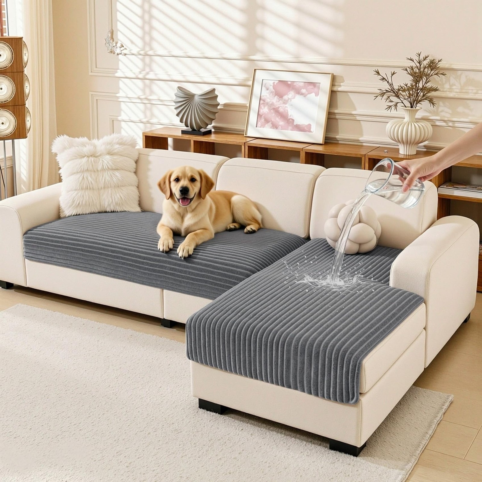 100% Waterproof Couch Cover for Sectional Sofa, Non Slip Couch Covers for L S...