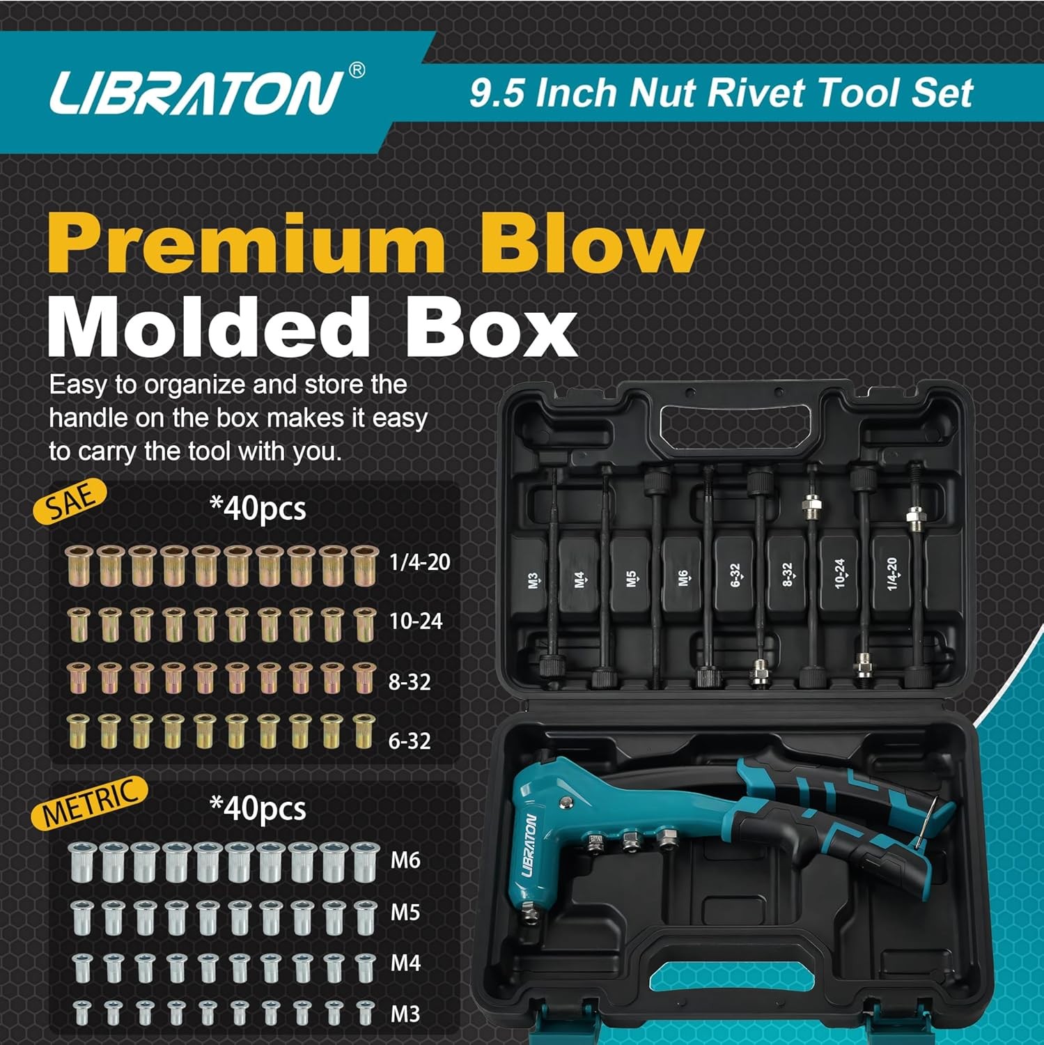 LIBRATON 9.5" Rivet Nut Tool, One-Handed Heavy-duty Tool