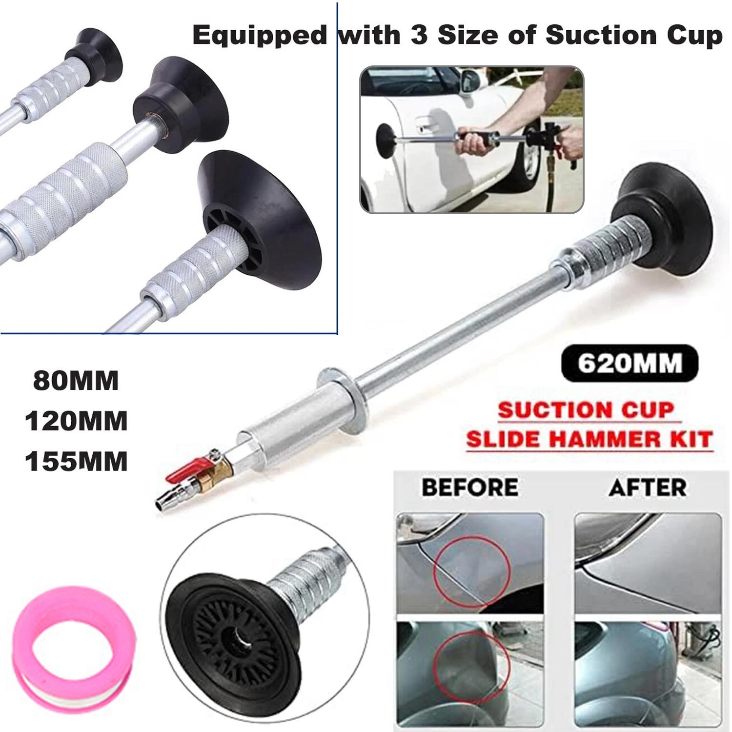 Air Pneumatic Dent Puller Car Auto Body Repair Suction Cup Slide Tool Hammer Kit