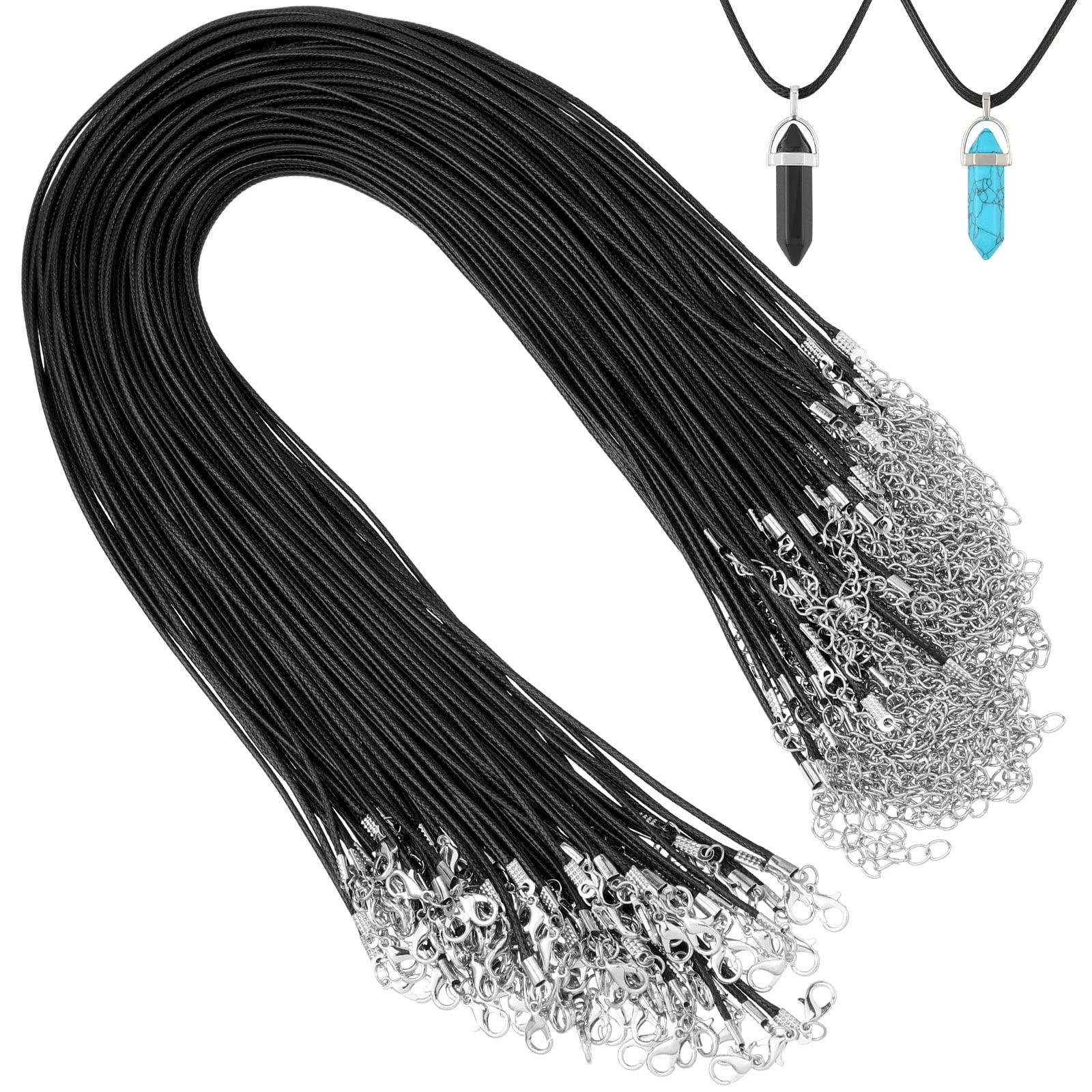 Tudomro 100 Pieces Waxed Leather Necklace Cord Bulk with Clasp 20 Inch, Black