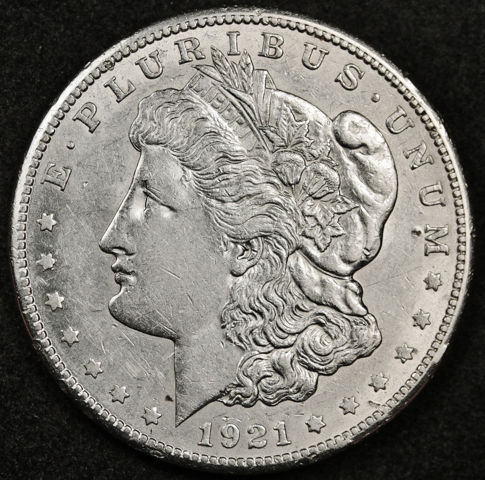1921-s Morgan Silver Dollar.  A.U.  125962   Inventory H
