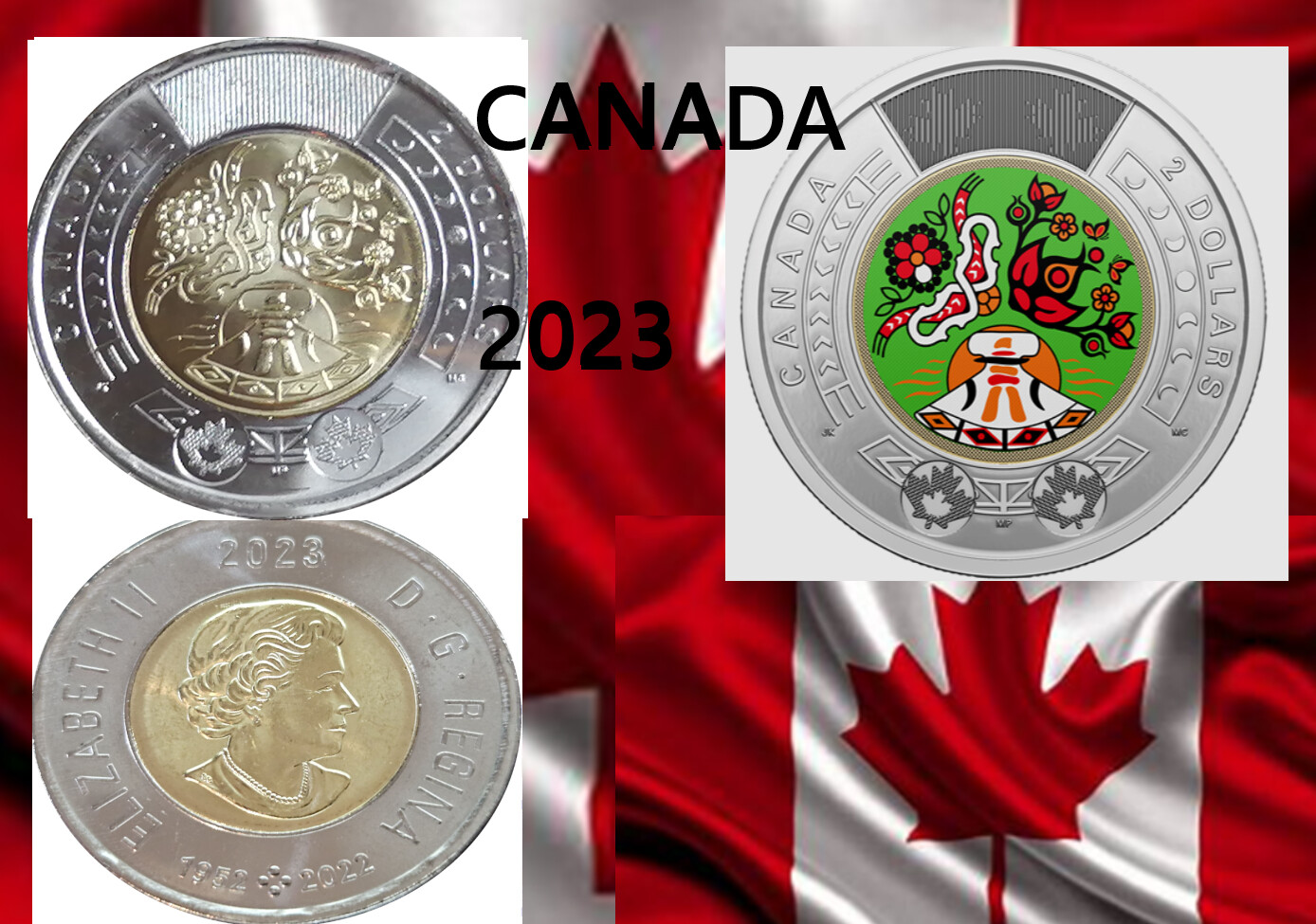 Canada coins 2$ chose 2023 coloured non Indigenous People QEII Elizabeth II 2