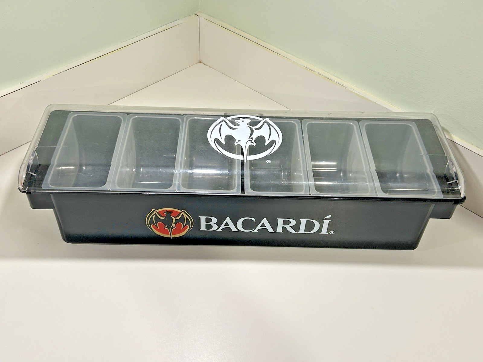 Bacardi Rum Bar Caddy Condiment Tray Six Compartments Barware Man Cave