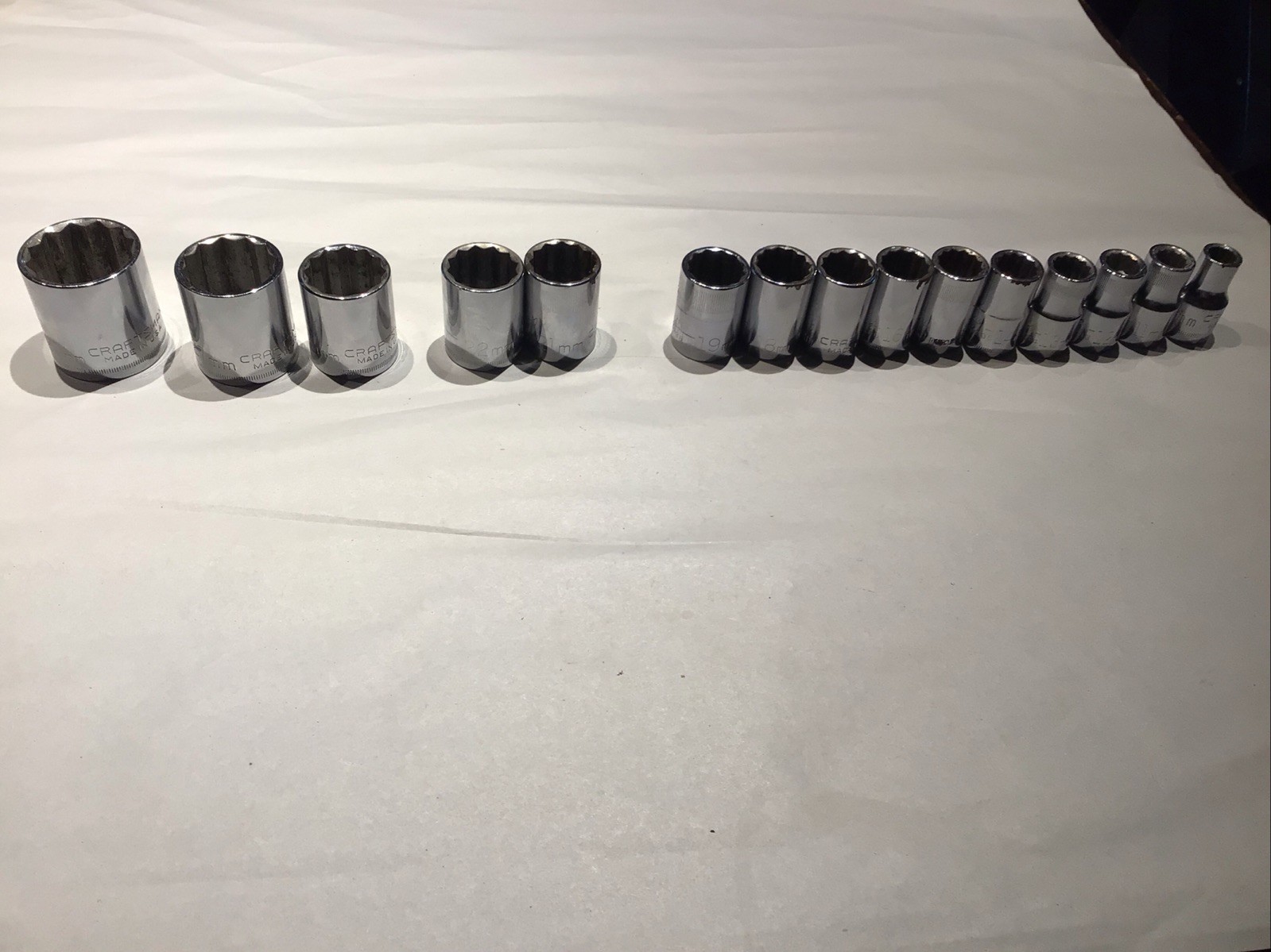 Craftsman 1/2 Drive 12 Pt Sockets Lot Of 15 10-19mm, 21,22,24,27,30mm USA