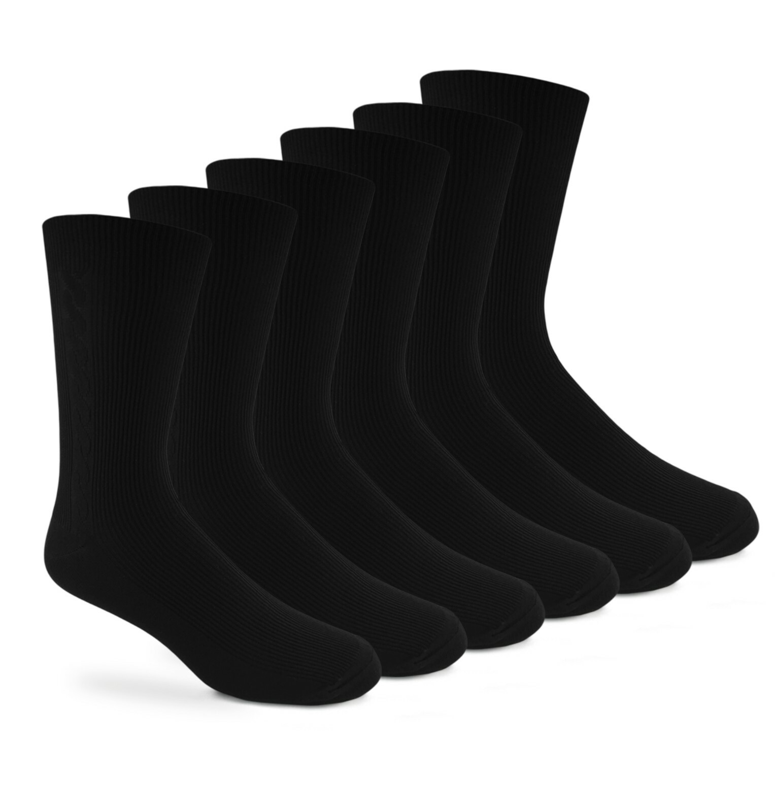 Jefferies Socks Mens Black Nylon Cable Knit Pattern Crew Dress Socks 6 Pair Pack