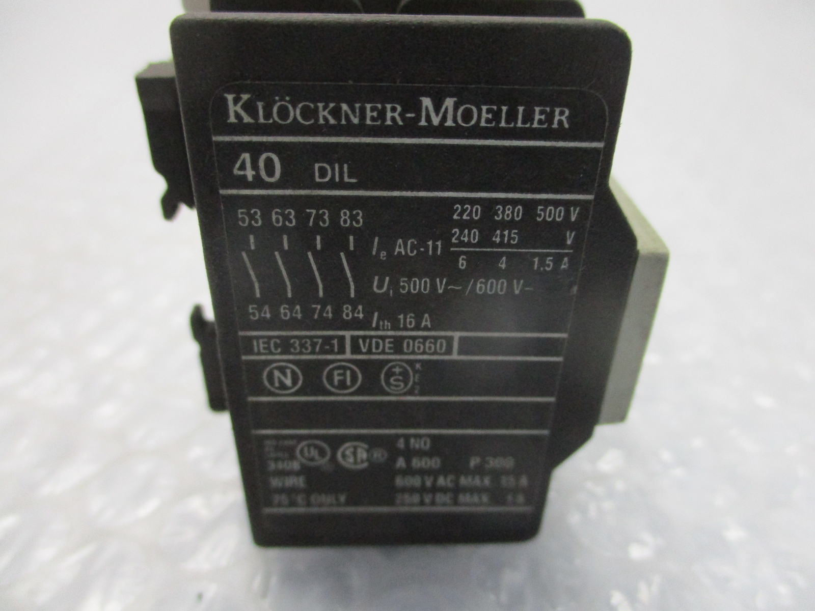 KLOCKNER MOELLER 40DIL AUXILIARY CONTACT BLOCK NSNP