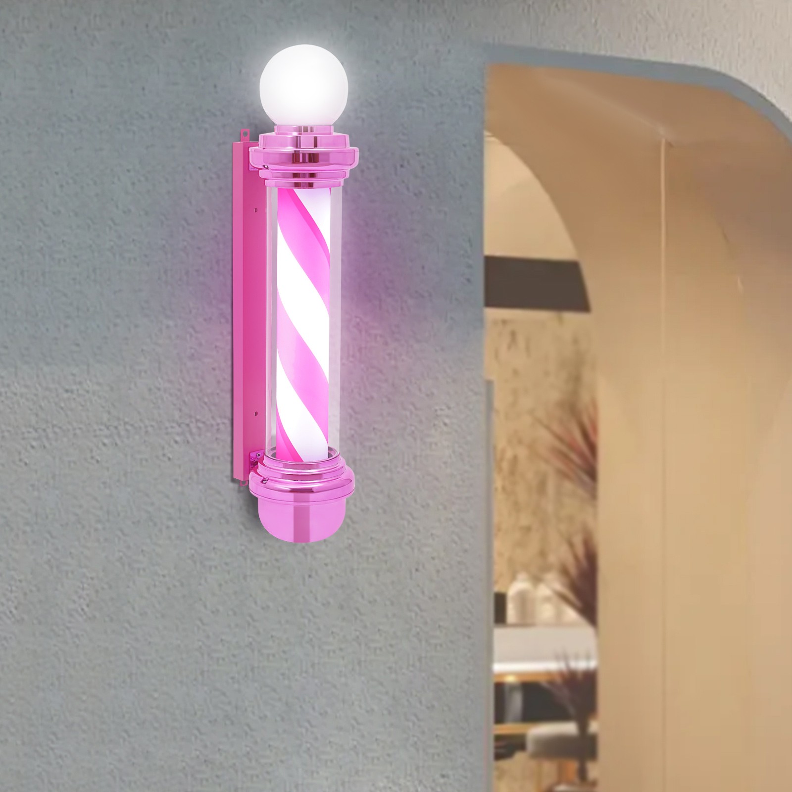 33.5in Barber Pole Light, Barber Pole with LED Light, Barber Shop Rotating Light