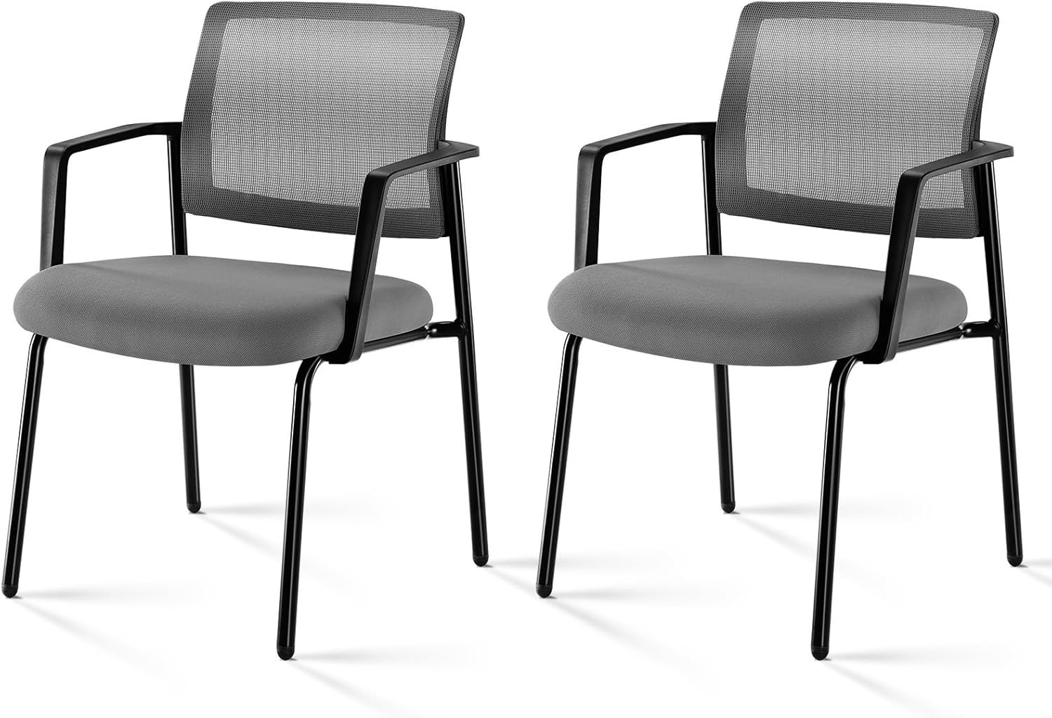 Black Stackable Arm Chairs W/ Mesh Back & Upholstered Fabric Sturdy Metal Frame