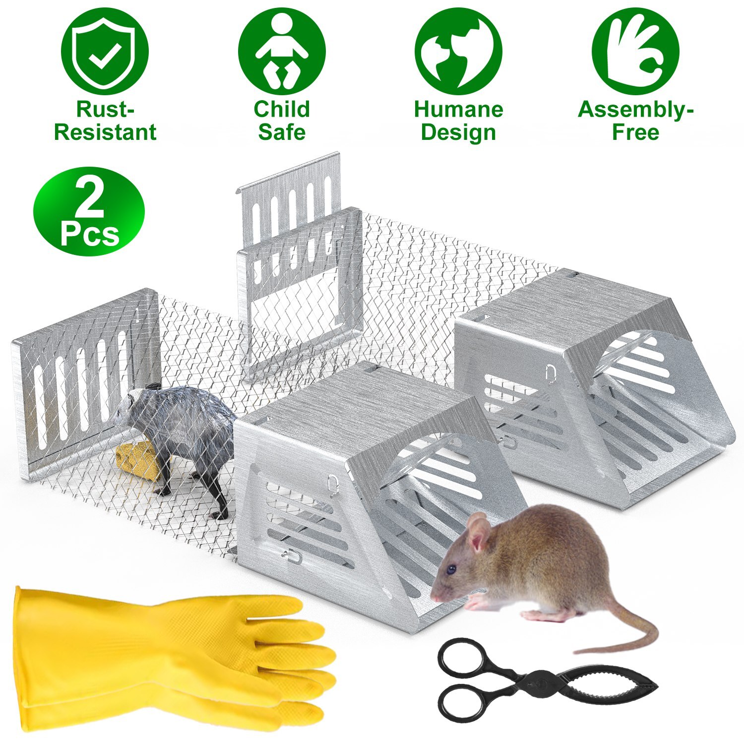 2Pcs Rat Trap Humane Live Chipmunk Cage Traps for Mouse Traps Work for Indoor